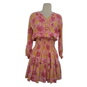 Madison Mathews Floral Mini Dress‎ Womens Small Pink Smocked Feminine Coquette